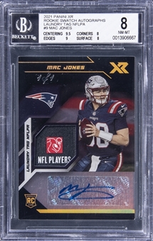 2021 Panini XR Rookie Swatch Autographs Laundry Tag NFLPA #RSA-MJO Mac Jones Signed Patch Card (#1/1) - BGS NM-MT 8/BGS 9